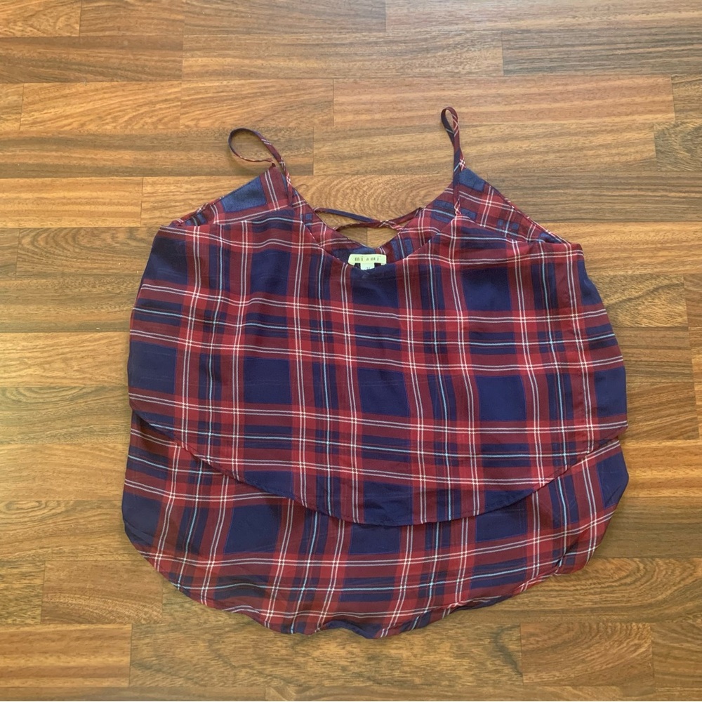 Miami Women’s Medium Spaghetti Strap Plaid Layered Tank Top/Blouse Style 22951
